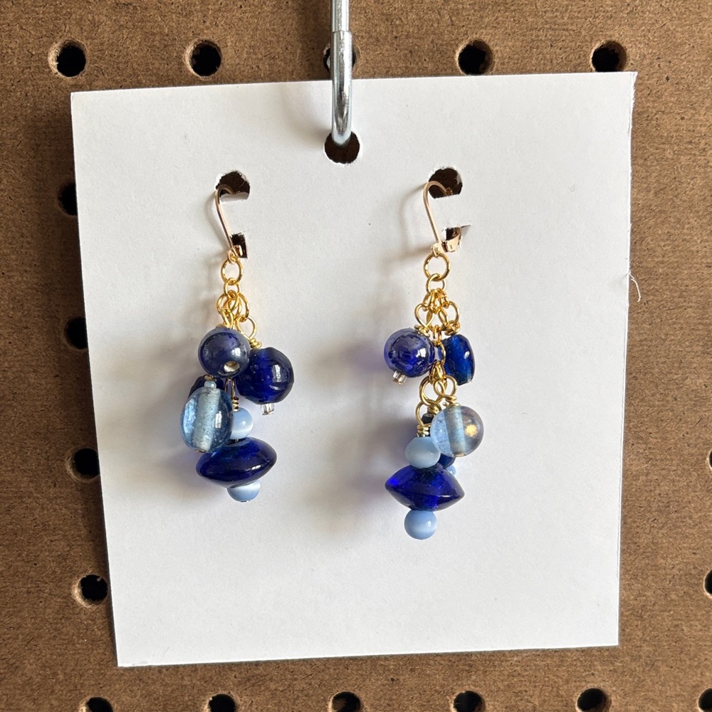 Elegant Blue and Gold Dangle Earrings